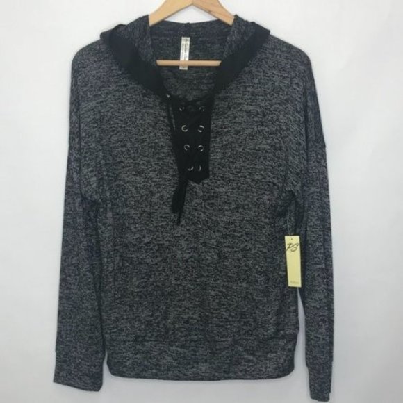 Women's Black and Gray Lace-Up Hoodie - Picture 4 of 9